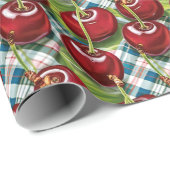 Schattigee kersen geruit midden van de eeuw cadeaupapier (Rol Hoek)