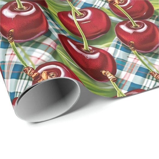 Schattigee kersen geruit midden van de eeuw cadeaupapier (Rol Hoek)