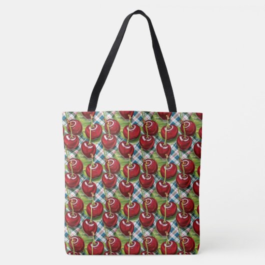 Schattigee kersen geruit midden van de eeuw tote bag (Voorkant)