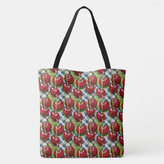 Schattigee kersen geruit midden van de eeuw tote bag (Achterkant)