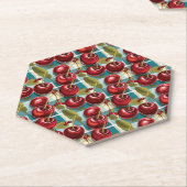 Schattigee kersen geruit plakpatroon kartonnen onderzetters (Schuin)