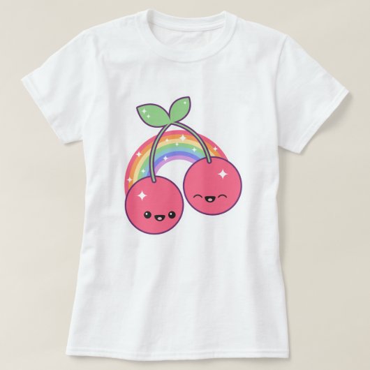 Schattigee kersen met regenboog t-shirt (Design voorkant)