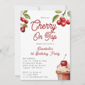 Schattigee kersen op eerste 1e verjaardag kaart (Voorkant)