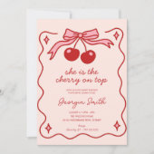 Schattigee Kersen op Top Bow Hand-getrokken Baby s Kaart (Voorkant)