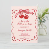 Schattigee Kersen op Top Bow Hand-getrokken Baby s Kaart (Staand voorkant)