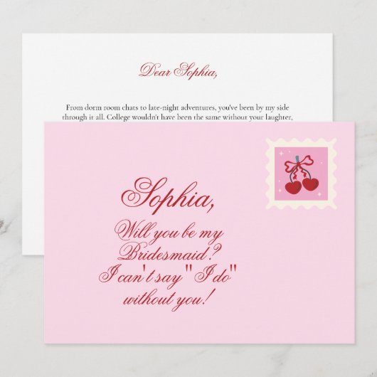Schattigee Kersenbrief Bruidsmeisje Kaart (Voorkant / Achterkant)