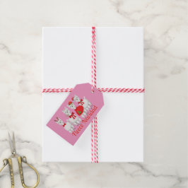 Schattigee Kerst Alpaca met Holly in Roze Cadeaulabel