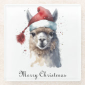 Schattigee kerst Alpaca, op maat Glazen Onderzetter (Voorkant)