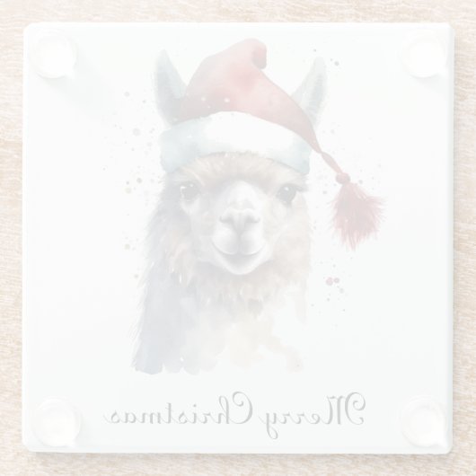 Schattigee kerst Alpaca, op maat Glazen Onderzetter (Achterkant)