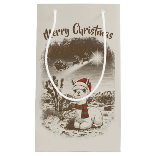 Schattigee kerst Alpaca + Santa + rendier slee - Klein Cadeauzakje (Voorkant)