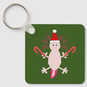 Schattigee Kerst Axolotl Custom Tweezijdig Sleutelhanger
