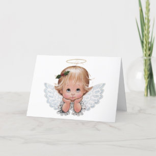 Schattigee kerst Baby engel hoofd in handen Feestdagen Kaart