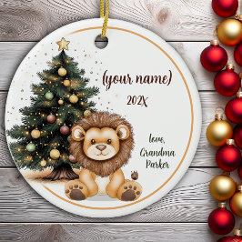Schattigee Kerst Baby Lion Gepersonaliseerde Kinde Keramisch Ornament