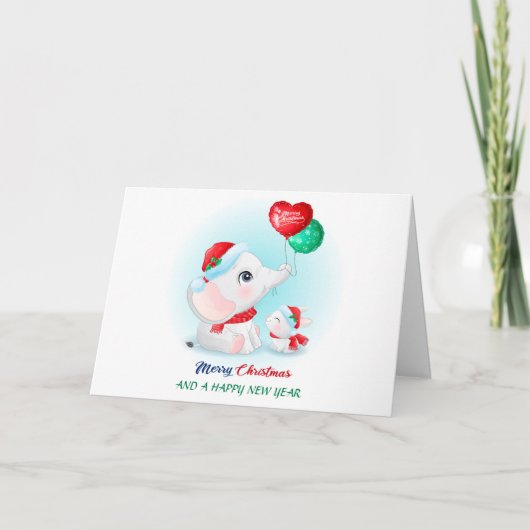 Schattigee Kerst Baby Olifant Baby Bunny Santa Pet Feestdagen Kaart (Voorkant)