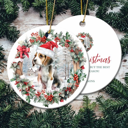 Schattigee kerst beagle hond puppy kerstmuts keramisch ornament