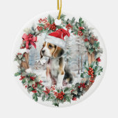 Schattigee kerst beagle hond puppy kerstmuts keramisch ornament (Voorkant)