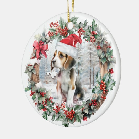 Schattigee kerst beagle hond puppy kerstmuts keramisch ornament (Links)