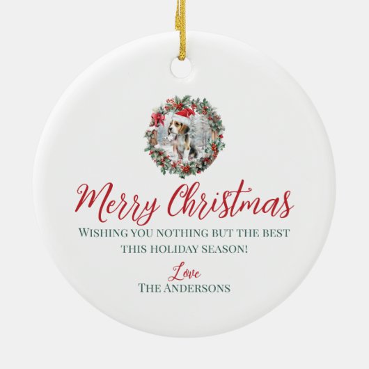 Schattigee kerst beagle hond puppy kerstmuts keramisch ornament (Achterkant)