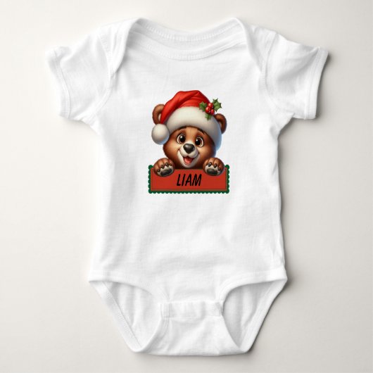 Schattigee Kerst Beer Custom Naam Baby Bodysuit (Voorkant)