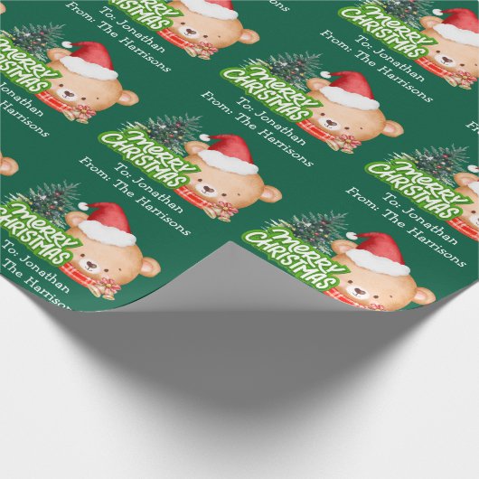 Schattigee Kerst Beer Naam Groen Cadeaupapier (Hoek)
