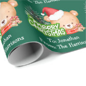Schattigee Kerst Beer Naam Groen Cadeaupapier (Rol Hoek)