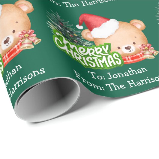 Schattigee Kerst Beer Naam Groen Cadeaupapier (Rol Hoek)