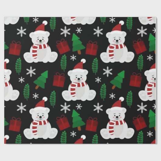 Schattigee Kerst Beer & Vakantiebomen Cadeaupapier (Vlak)