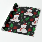 Schattigee Kerst Beer & Vakantiebomen Cadeaupapier (Uitgerold)