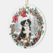 Schattigee Kerst Berner berg do puppy Santa hoed Keramisch Ornament (Links)