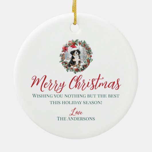 Schattigee Kerst Berner berg do puppy Santa hoed Keramisch Ornament (Achterkant)