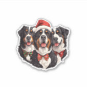 Schattigee Kerst Berner Mountain Dogs Santa Hat Ho Sticker (Voorkant)