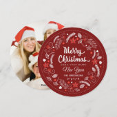 SCHATTIGEE KERST BLOEMENKRANS VAKANTIE RONDE FOTO FEESTDAGENKAART (Voorkant / Achterkant)