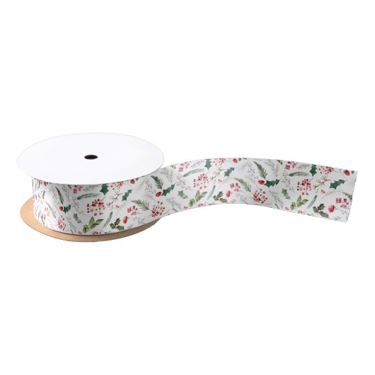 Schattigee Kerst Botanische Foliage Gift Wrapping Satijnen Lint (Spoel)
