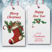 Schattigee kerst bruine eekhoorn gluren cadeaulabel