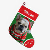 Schattigee Kerst Bulldog met Trui Gepersonaliseerd Grote Kerstsok (Voorkant (Hangend))