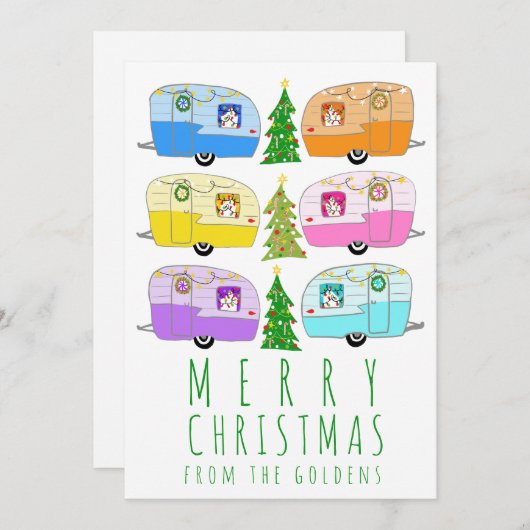 Schattigee Kerst Camper Trailer RV Digitaal Feestdagenkaart (Voorkant / Achterkant)