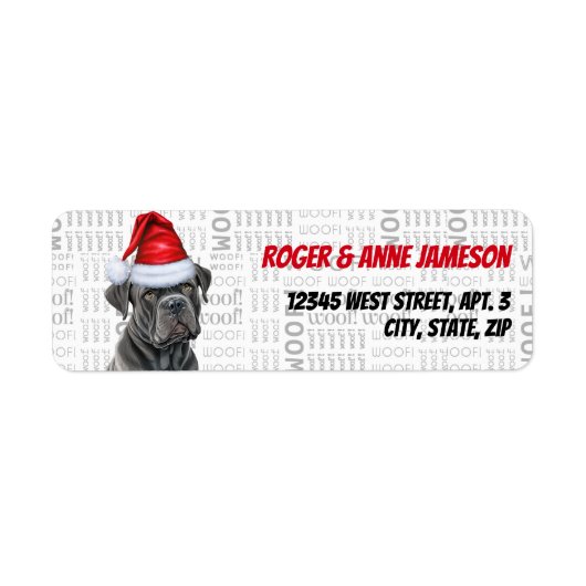 Schattigee Kerst Cane Corso Dog Retouradres Etiket (Voorkant)