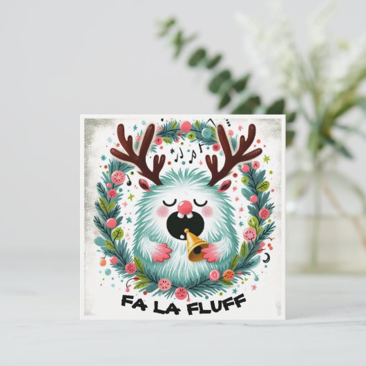 Schattigee kerst Caroler "fa la fluff" Feestdagenkaart (Staand voorkant)