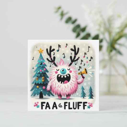 Schattigee kerst Caroler "fa la fluff" Feestdagenkaart (Staand voorkant)