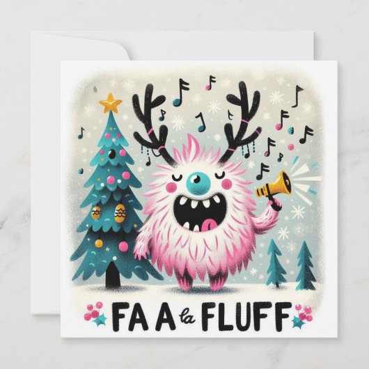 Schattigee kerst Caroler "fa la fluff" Feestdagenkaart (Voorkant)