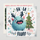Schattigee kerst Caroler "fa la fluff" Feestdagenkaart (Voorkant / Achterkant)