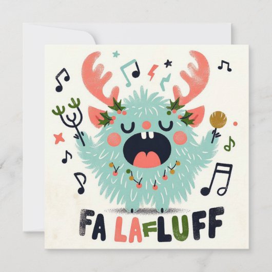 Schattigee kerst Caroler "fa la fluff" Feestdagenkaart (Voorkant)