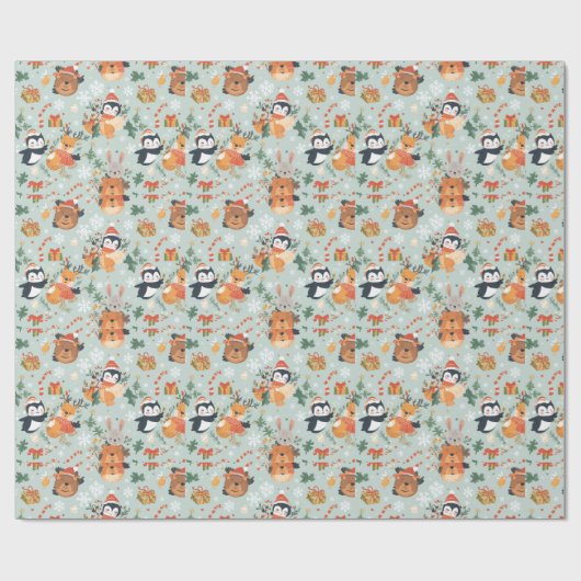Schattigee kerst Cartoon dieren vakantie Cadeaupapier (Vlak)