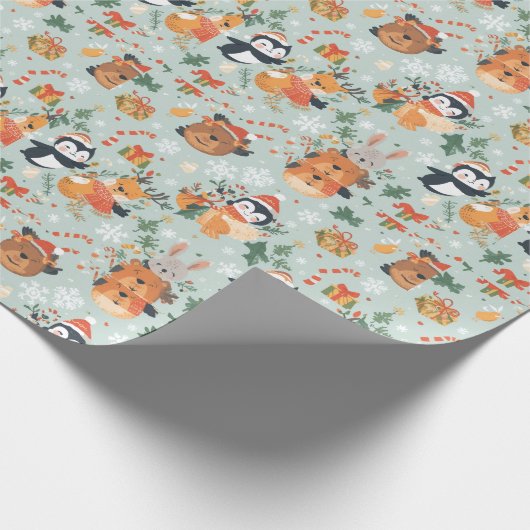 Schattigee kerst Cartoon dieren vakantie Cadeaupapier (Hoek)