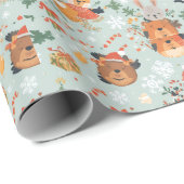 Schattigee kerst Cartoon dieren vakantie Cadeaupapier (Rol Hoek)