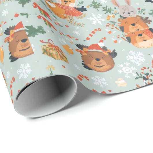 Schattigee kerst Cartoon dieren vakantie Cadeaupapier (Rol Hoek)