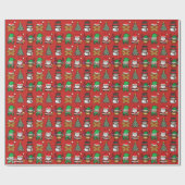 Schattigee kerst cartoon personages Patroon Rood Cadeaupapier (Vlak)