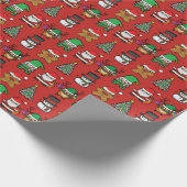 Schattigee kerst cartoon personages Patroon Rood Cadeaupapier (Hoek)