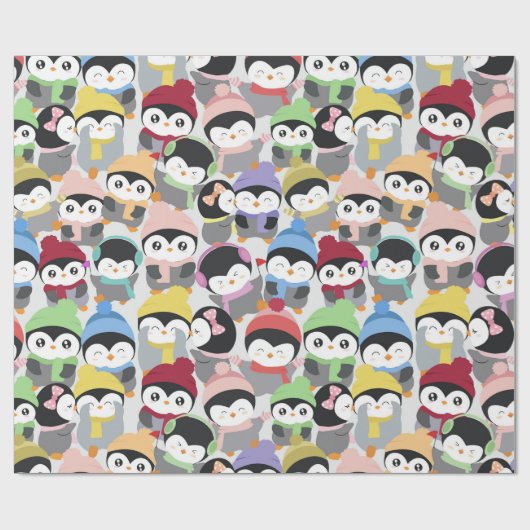 Schattigee kerst Cartoon pinguïns Cadeaupapier (Vlak)