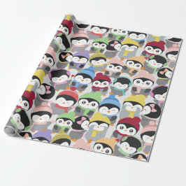 Schattigee kerst Cartoon pinguïns Cadeaupapier